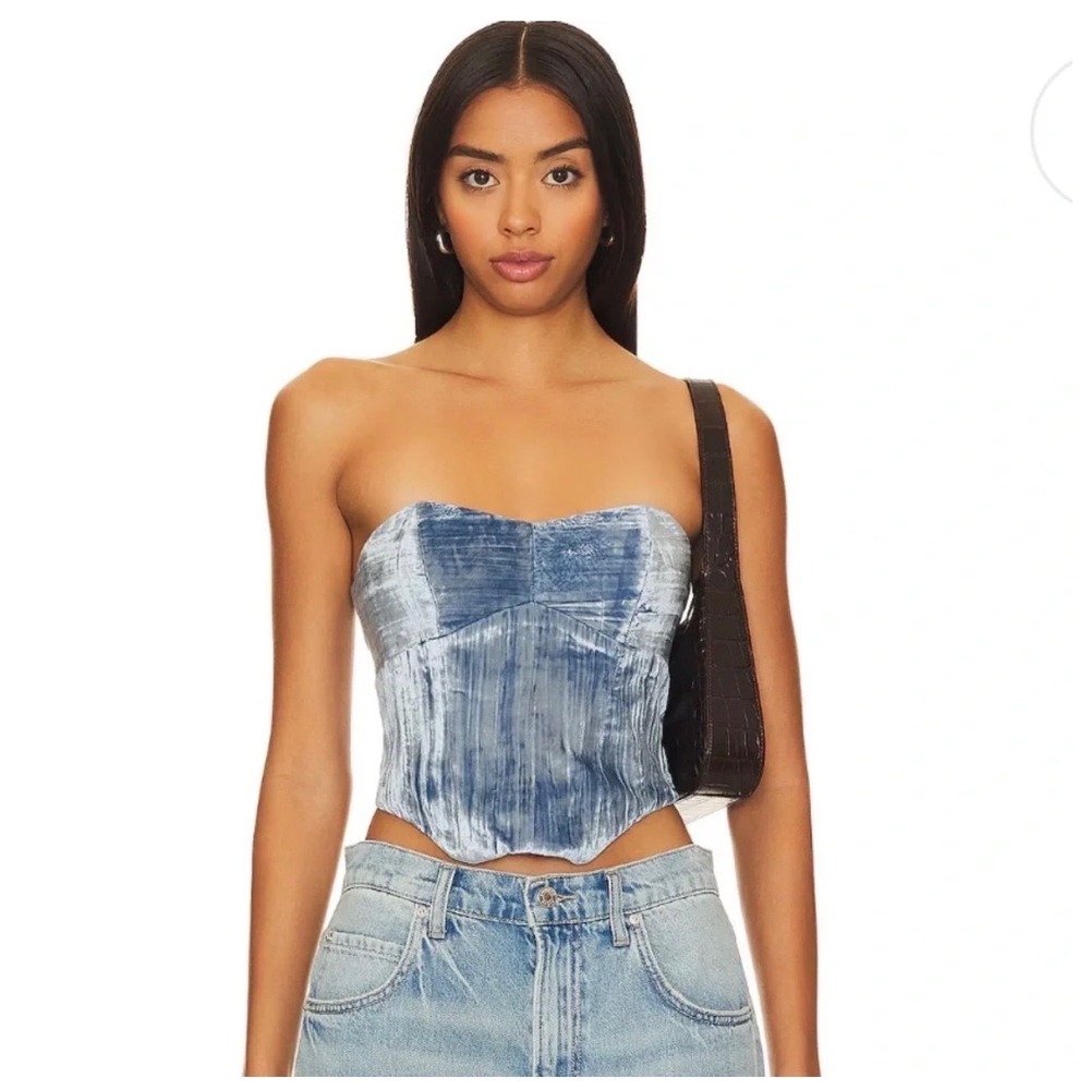House of Harlow 1960 Blue Crushed Velvet Strapless Corset Top XL